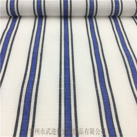 色织棉麻条纹布，梭织棉麻面料生产厂家